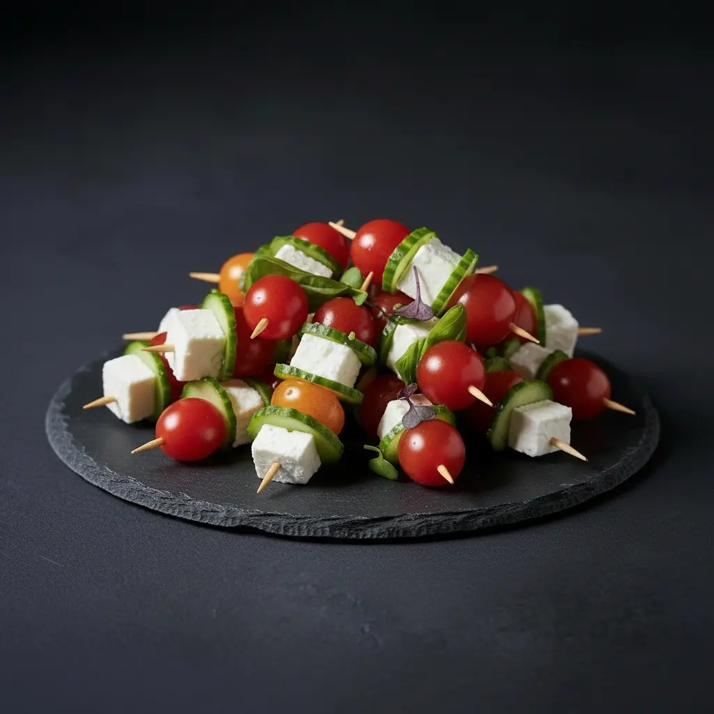 Канапе с томатом черри, фетой и огурцом — Maxvel Catering
