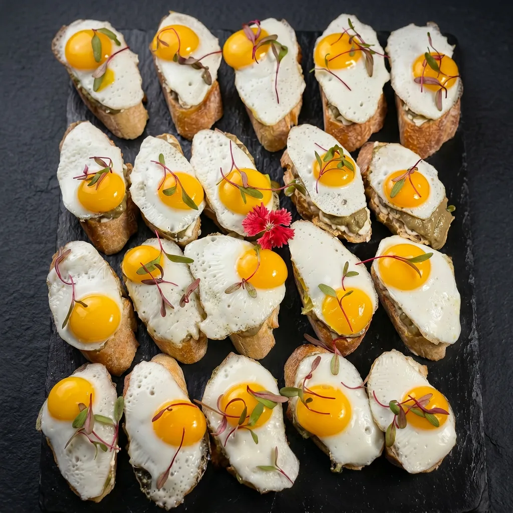 Брускетта с авокадо и перепелиным яйцом — Maxvel Catering