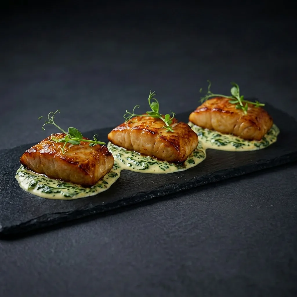 Филе дикого сибаса в соусе из шпината и трюфеля — Maxvel Catering