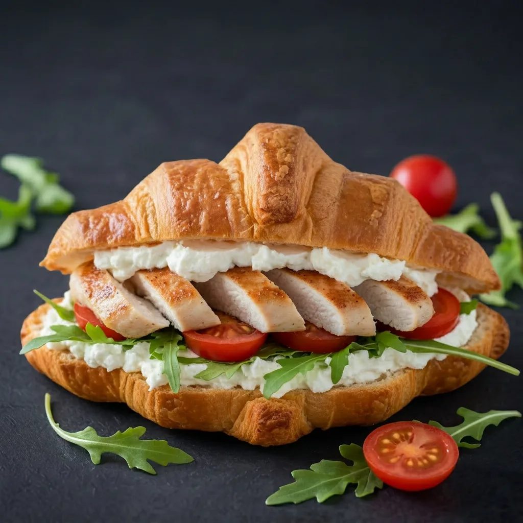 Мини круассан с куриным филе, томатами, рукколой и крем-чизом — Maxvel Catering