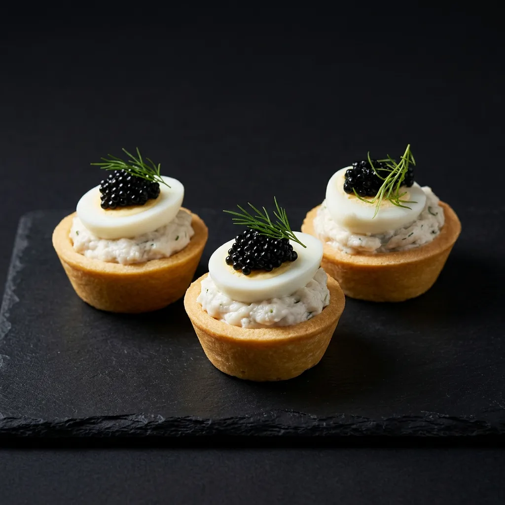 Тарталетка с форшмаком и перепелиным яйцом — Maxvel Catering